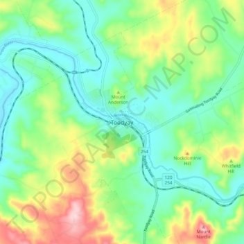 Mapa topográfico Toodyay, altitude, relevo