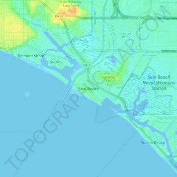 Mapa topográfico Seal Beach, altitude, relevo