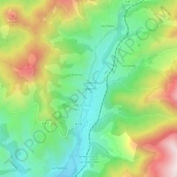 Mapa topográfico Couperie, altitude, relevo