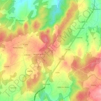 Mapa topográfico A Puga, altitude, relevo