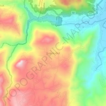 Mapa topográfico Sukokidul, altitude, relevo