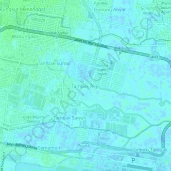 Mapa topográfico Tambak Rejo, altitude, relevo