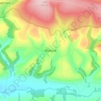 Mapa topográfico Molland, altitude, relevo