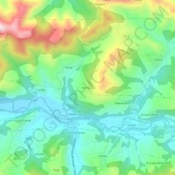 Mapa topográfico Perlleces, altitude, relevo
