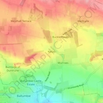 Mapa topográfico Kellas, altitude, relevo