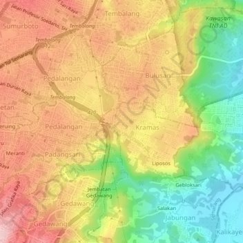 Mapa topográfico Kramas, altitude, relevo