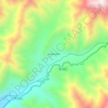 Mapa topográfico Guitarrayoc, altitude, relevo