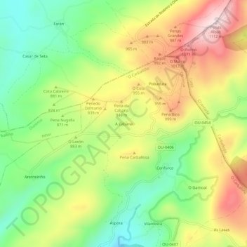 Mapa topográfico A Cabana, altitude, relevo