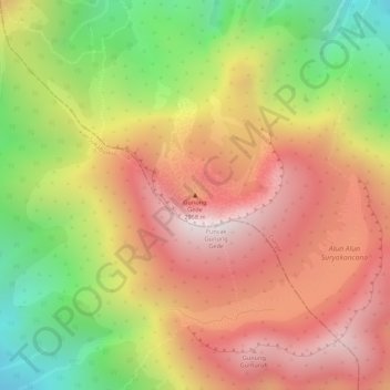 Mapa topográfico Mount Gede, altitude, relevo