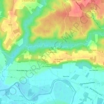 Mapa topográfico Le Brouillet, altitude, relevo