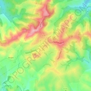 Mapa topográfico Bardos, altitude, relevo