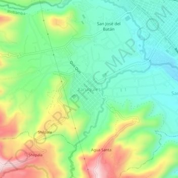 Mapa topográfico Yaruquíes, altitude, relevo