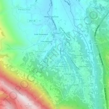 Mapa topográfico Barano, altitude, relevo