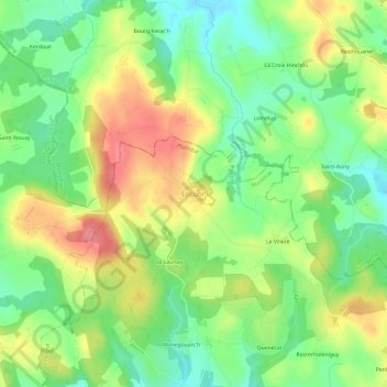 Mapa topográfico Locuon, altitude, relevo