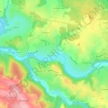 Mapa topográfico Sansac-de-Marmiesse, altitude, relevo