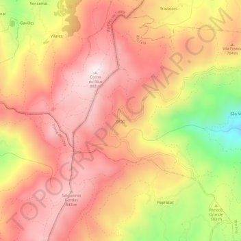Mapa topográfico Grijó, altitude, relevo