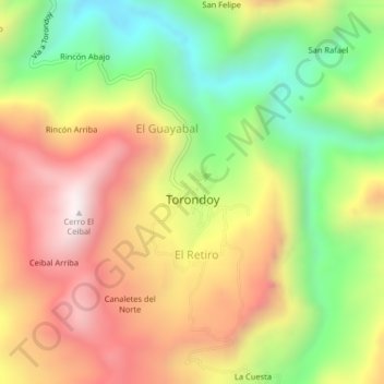 Mapa topográfico Torondoy, altitude, relevo