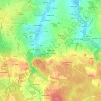 Mapa topográfico Le Rocher, altitude, relevo