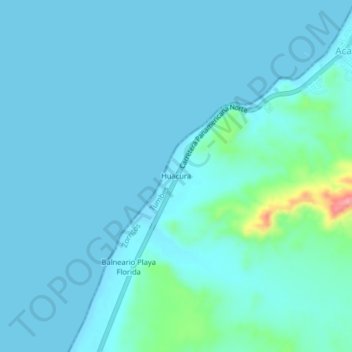 Mapa topográfico Huacura, altitude, relevo