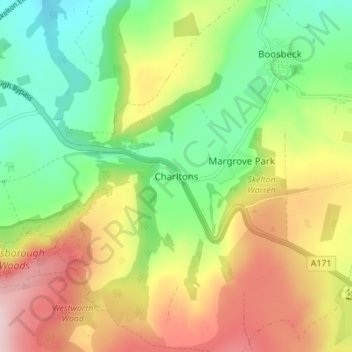Mapa topográfico Charltons, altitude, relevo