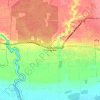 Mapa topográfico Cumayasa, altitude, relevo
