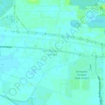 Mapa topográfico Kampung Olak Lempit, altitude, relevo
