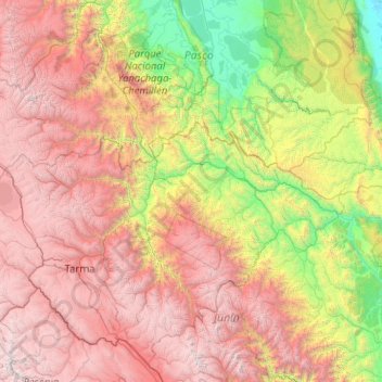 Mapa topográfico Chanchamayo, altitude, relevo
