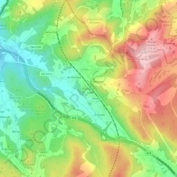 Mapa topográfico A Estación, altitude, relevo