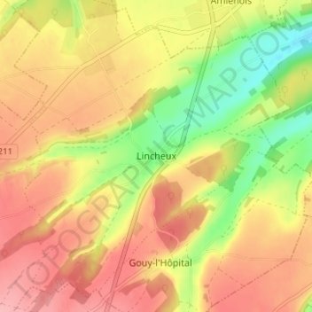 Mapa topográfico Lincheux, altitude, relevo