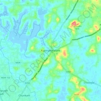 Mapa topográfico Kunnamkulam, altitude, relevo