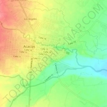 Mapa topográfico Acacías, altitude, relevo