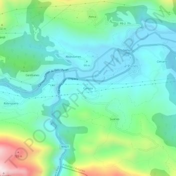 Mapa topográfico Colosía, altitude, relevo
