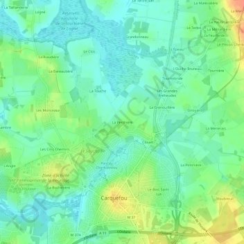 Mapa topográfico La Perdrière, altitude, relevo
