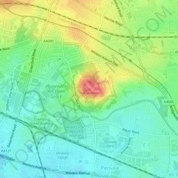 Mapa topográfico Horsenden Hill, altitude, relevo