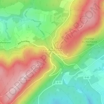 Mapa topográfico Col du Pfaffenschlick, altitude, relevo