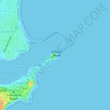Mapa topográfico Nobbys Lighthouse, altitude, relevo