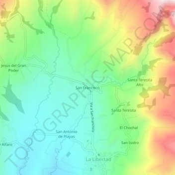 Mapa topográfico San Francisco, altitude, relevo