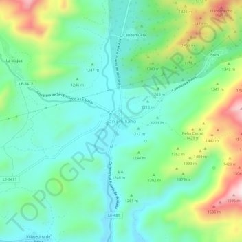 Mapa topográfico San Emiliano, altitude, relevo
