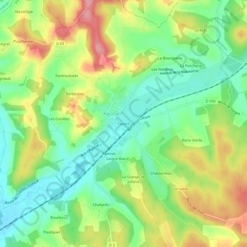 Mapa topográfico Fayard, altitude, relevo