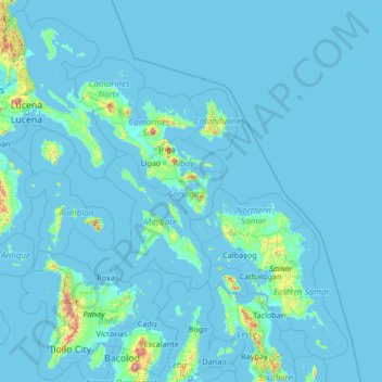 Mapa topográfico Sorsogon, altitude, relevo