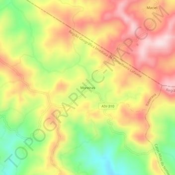 Mapa topográfico Moreiras, altitude, relevo