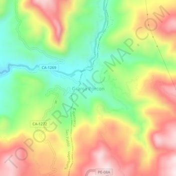 Mapa topográfico Granja Porcon, altitude, relevo