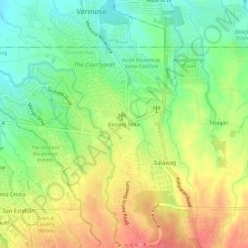 Mapa topográfico Pasong Tinta, altitude, relevo
