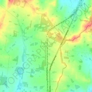 Mapa topográfico Cotton Vale, altitude, relevo