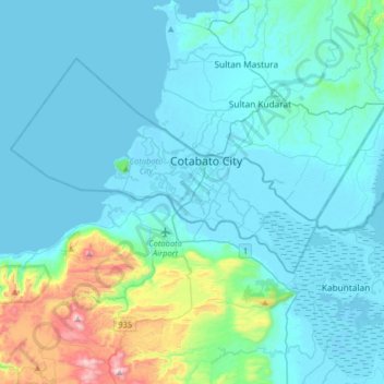 Mapa topográfico Cotabato City, altitude, relevo