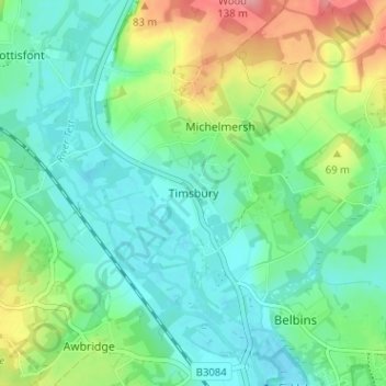 Mapa topográfico Timsbury, altitude, relevo