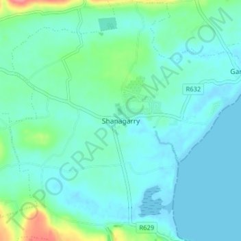 Mapa topográfico Shanagarry, altitude, relevo