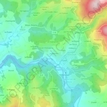 Mapa topográfico La Paterie, altitude, relevo