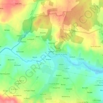 Mapa topográfico Kerlijer, altitude, relevo
