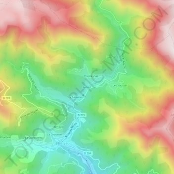 Mapa topográfico Aubert, altitude, relevo